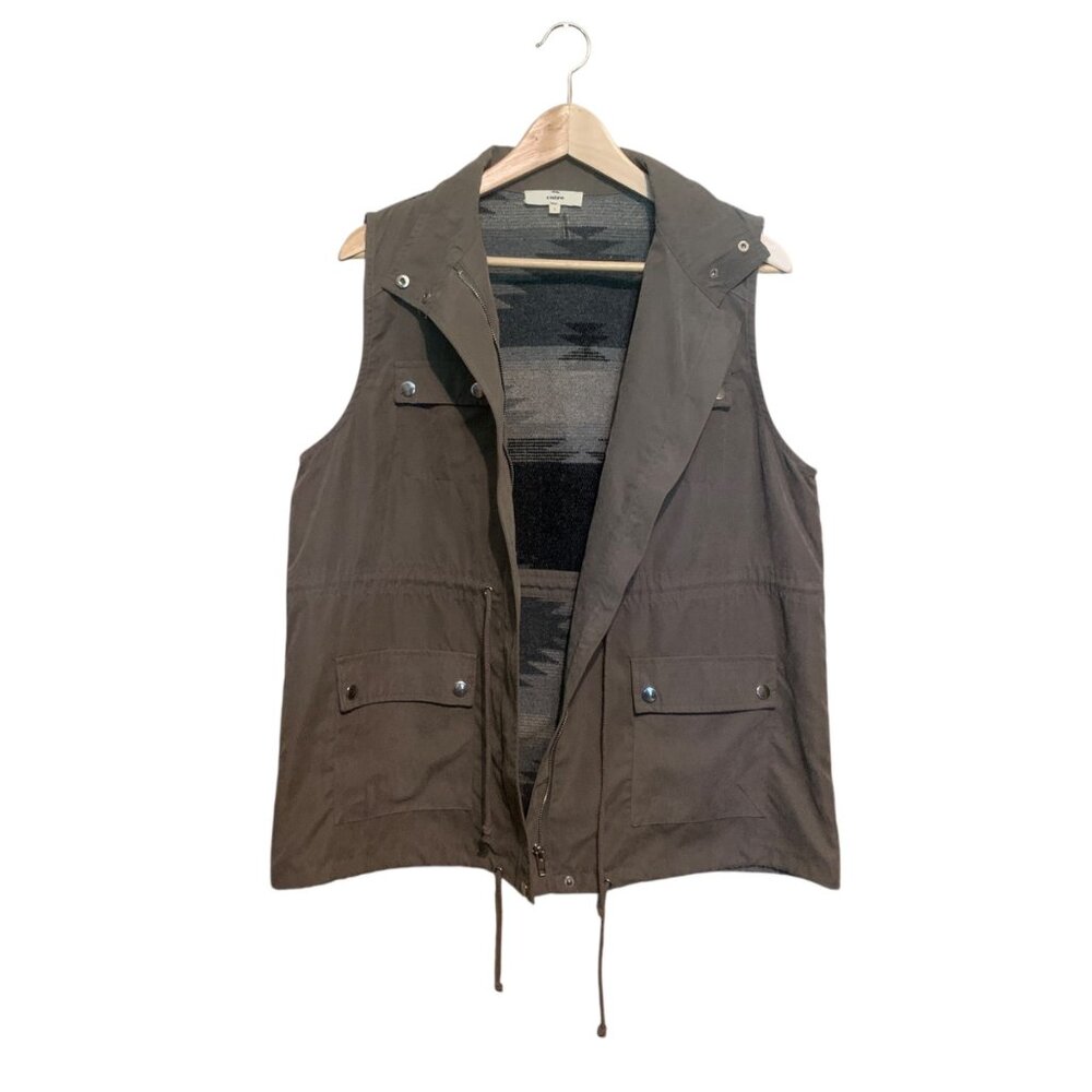 Entro Women's Vest Utility Aztec Brown Drawstring Cargo Pockets‎ Cabincore Boho